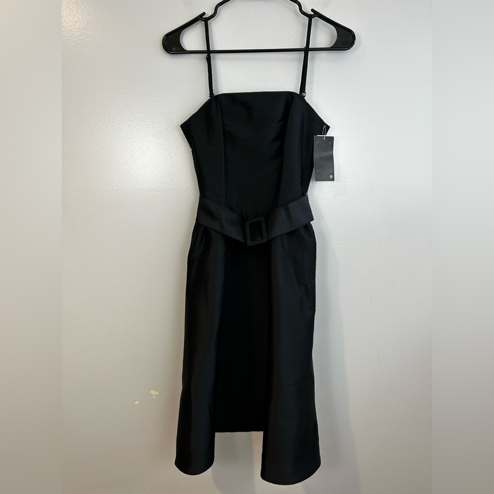 NWT H&M Black 100% Silk A-line Belted Strapless Midi Party Dress Size 4